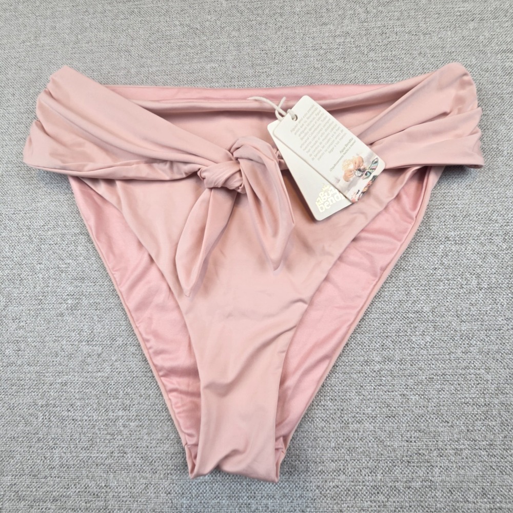 Agua Bendita Pink Isabella Tie Waist High Rise Bikini Bottoms Size XL  NEW